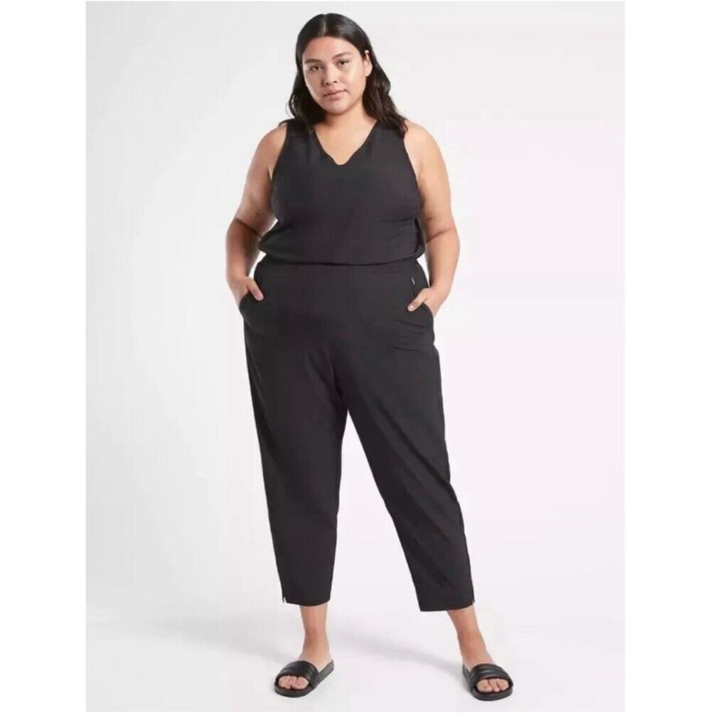 Athleta Brooklyn Jumpsuit Womens 24 Black V Neck Travel Active Sporty Commute